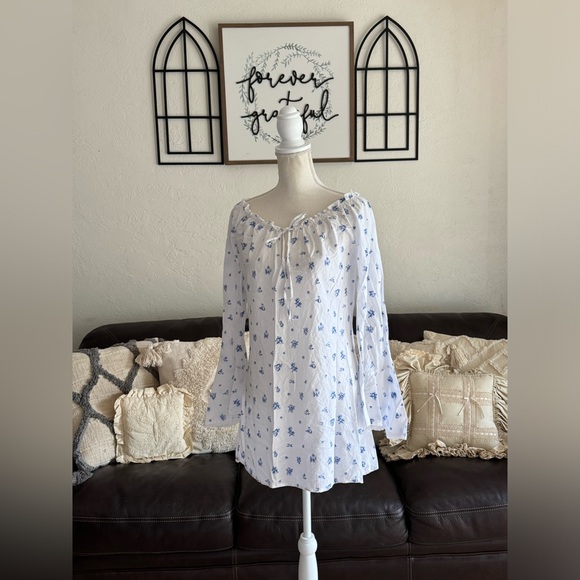 Vintage Victoria's Secret Floral White Boho Festival Cotton Dress Bell Sleeve M - Picture 6 of 14